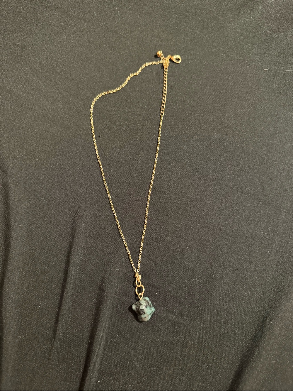 Gold Tone Necklace with Turquoise-Blue Stone Pendant